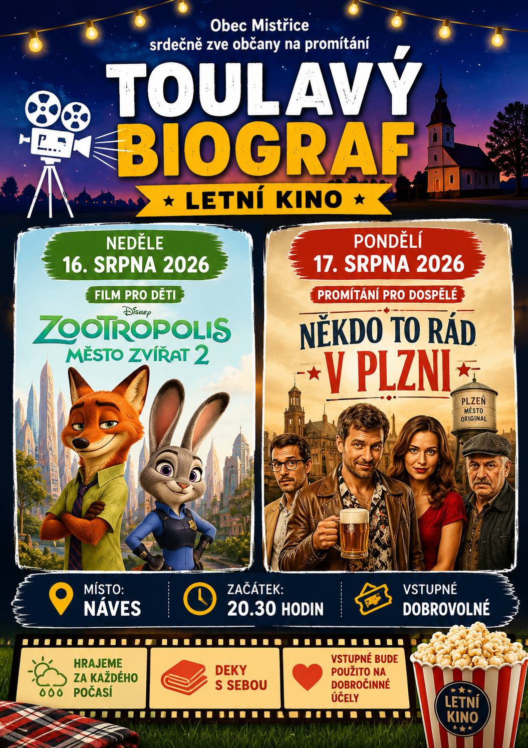 Obecní úřad srdečně zve občany na LETNÍ KINO v neděli 16. srpna a v pondělí 17. srpna.