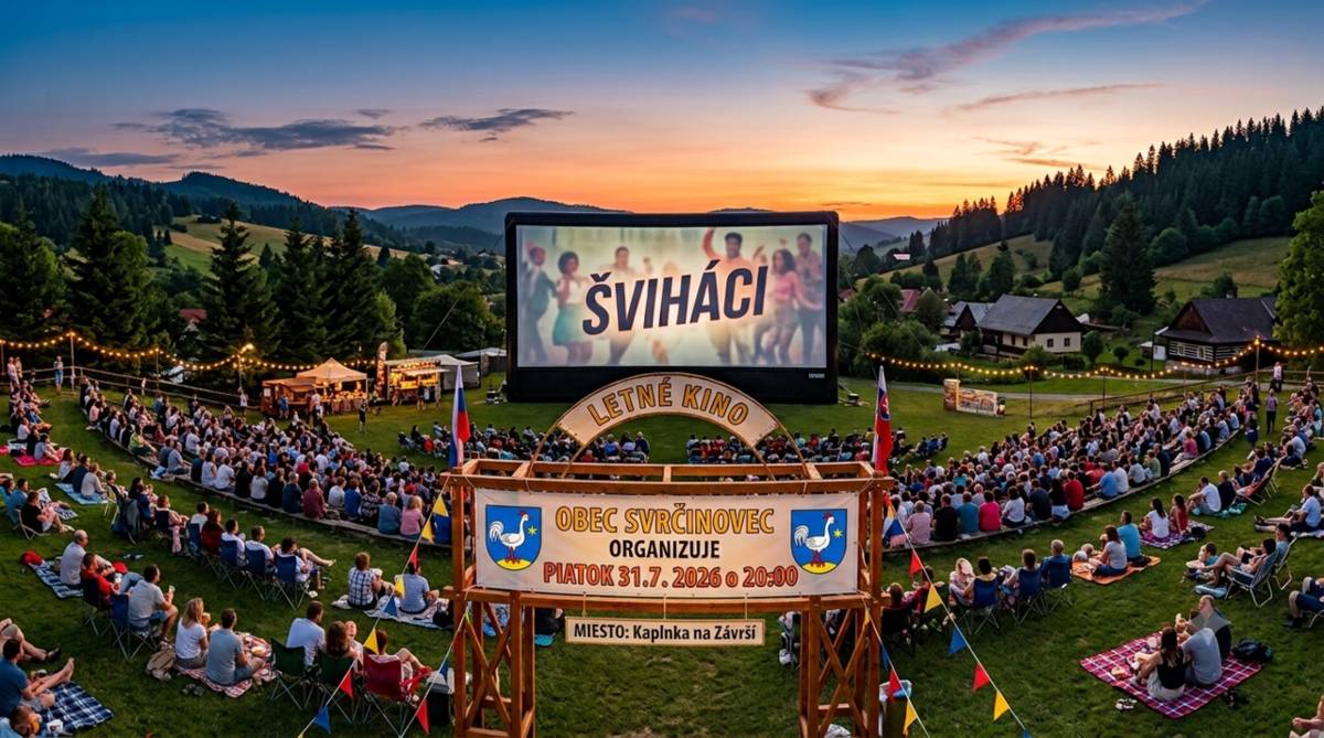 Obec Svrčinovec srdečne pozýva na ďalšie tohtoročné letné kino, ktoré sa tentokrát uskutoční v piatok 31. júla 2026 o 20.00 hod. pri kaplnke na Závrší. Premietať sa bude film "Šviháci".