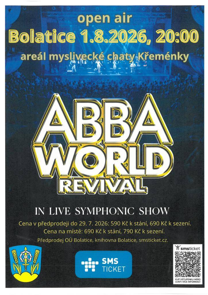 ABBA World Revival v areálu myslivecké chaty Křeménky v Bolaticích 1.8.2026.