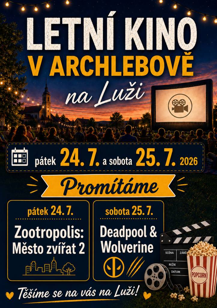 Děkujeme všem občanům, kteří se zapojili do hlasování o filmy pro letošní letní kino na Luži. Dnes 24. července od 21 hod. budeme promítat film Zootropolis: Město zvířat 2, zítra 25. července ve 21 hod. potom film Deadpool & Wolverine.