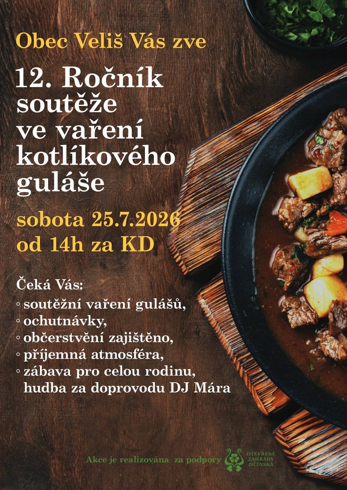 Přijďte dnes fandit, ochutnávat a hodnotit ty nejlepší guláše. Celé odpoledne a večer vám zahraje písničky na přání DJ Mára.  Naďa B.