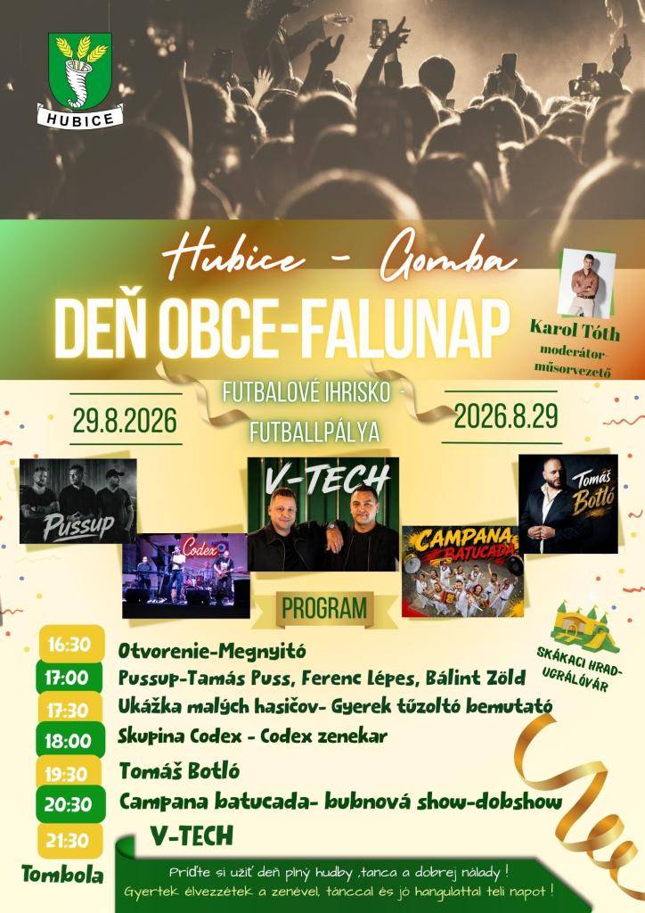 Srdečne Vás pozývame na deň obce - 29.08.2026 na miestne futbalové ihrisko.