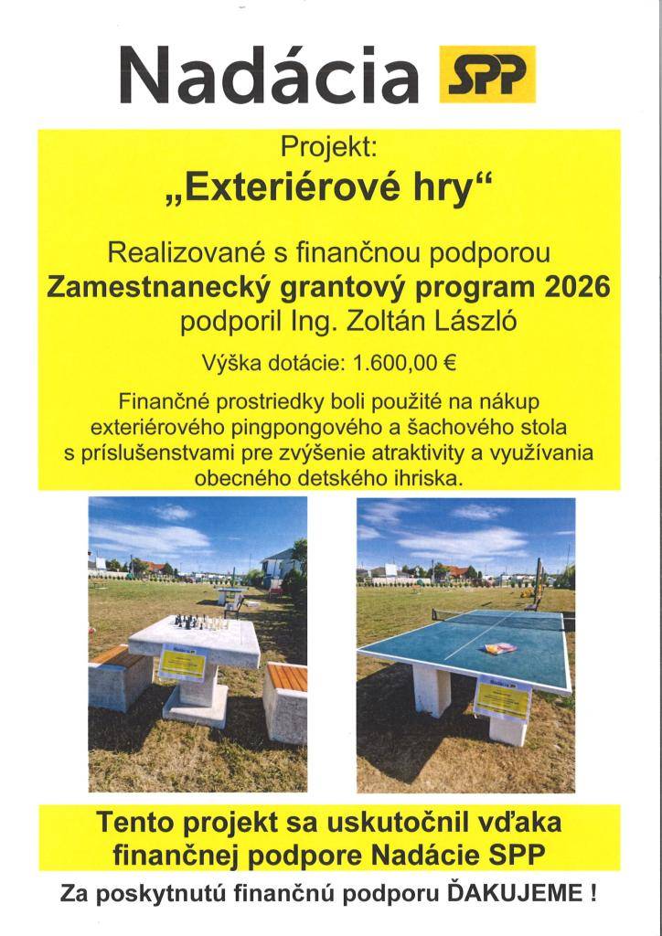 Exteriérové hry - Nadácia SPP  Zamestnanecký grantový program 2026