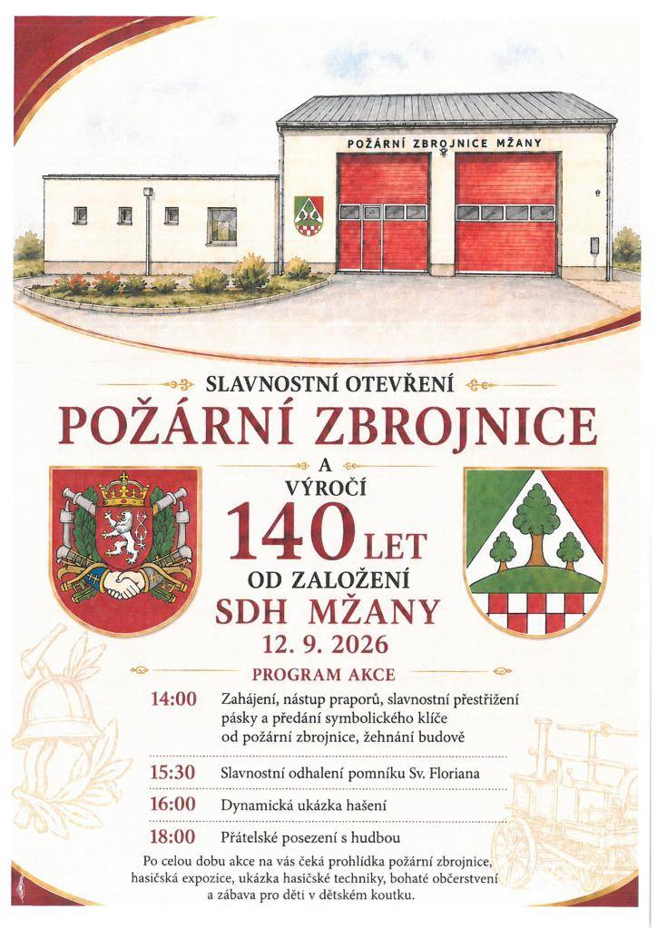 Slavnostní otevření Požární zbrojnice SDH Mžany 12.9.2026