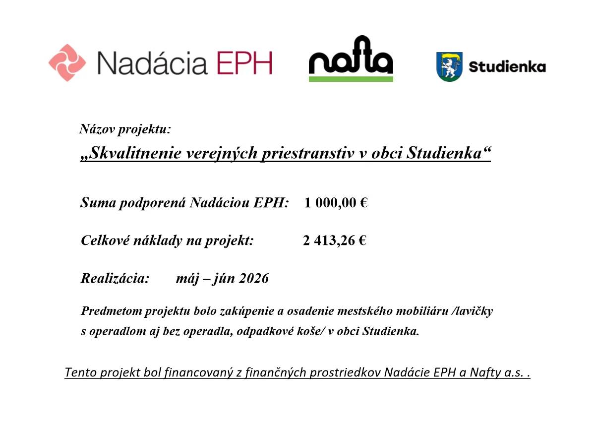 Vďaka podpore Nadácie EPH a spoločnosti Nafta a.s. pribudol v obci nový mestský mobiliár – lavičky a odpadkové koše.
