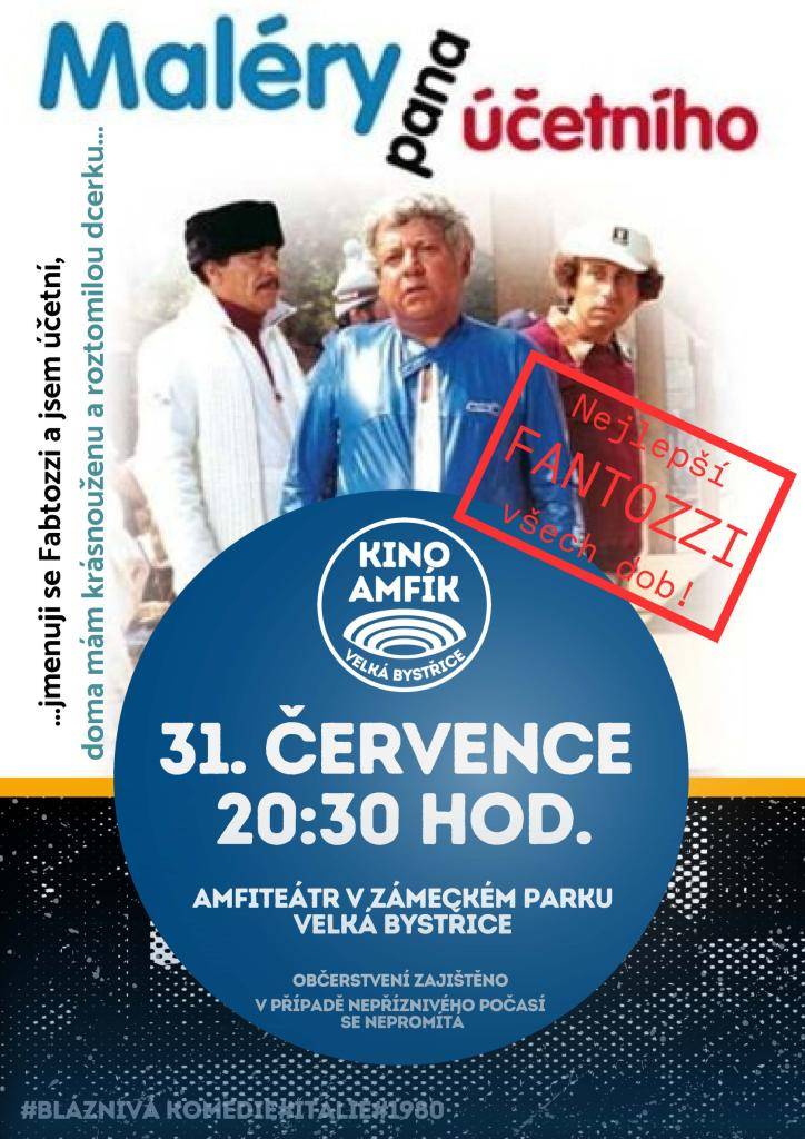 31. července od 20:30 hod. promítáme v amfiteátru na počest návštěvy přátel z našeho partnerského města Alfianello bláznivou italskou komedii z roku 1980.