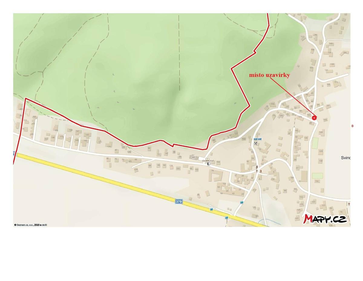 Dobrý den, z důvodu betonování základů bude uzavřena část místní komunikace na Vyhnálově, viz. mapka. Uzavření bude vždy v dopoledních hodinách a to zítra v pátek 24.7. a v pondělí 27.7.2026 od cca 7 hodina do 12 hodin. Josef Hemzal, starosta