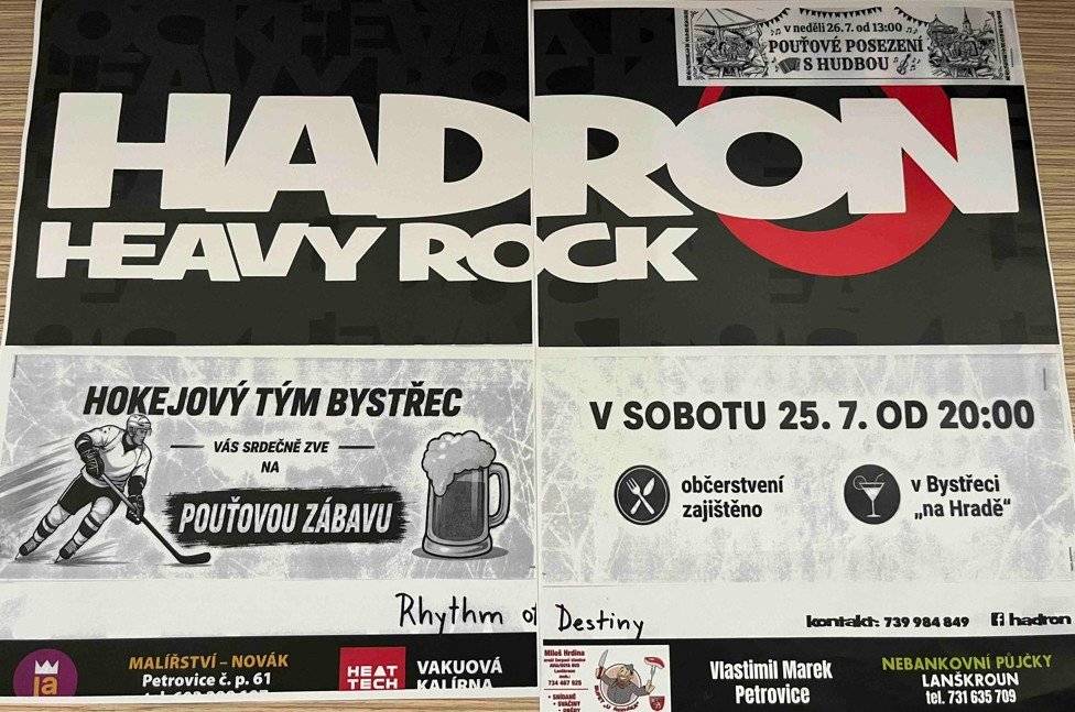 Hokejový tým Bystřec Vás srdečně zve na pouťovou zábavu 🏒🍻 🗓 Sobota 25. 7. 2026  🕗 od 20:00  📍 v Bystřeci "na Hradě"  Přijďte se pobavit,, těšíme se na vás! ✨