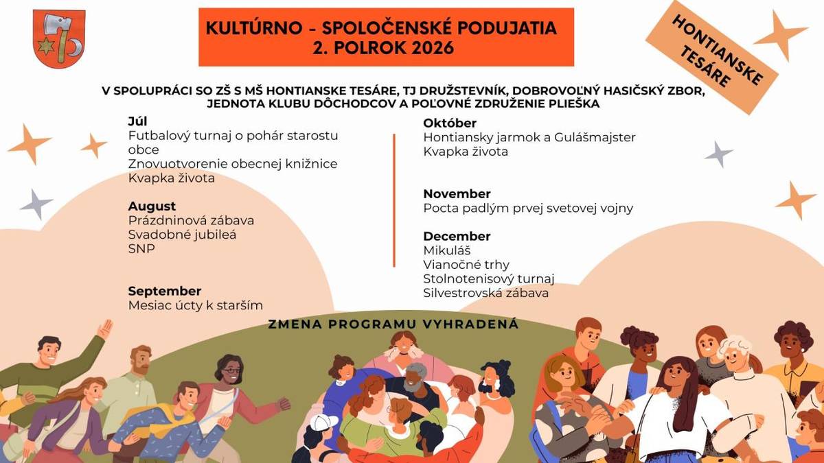 V spolupráci so ZŠ s MŠ Hontianske Tesáre, TJ Družstevník, DHZ, Jednota klubu dôchodcov, Poľovnícke združenie Plieška a ZO Slovenského zväzu včelárov v Hontianskych Tesároch.
