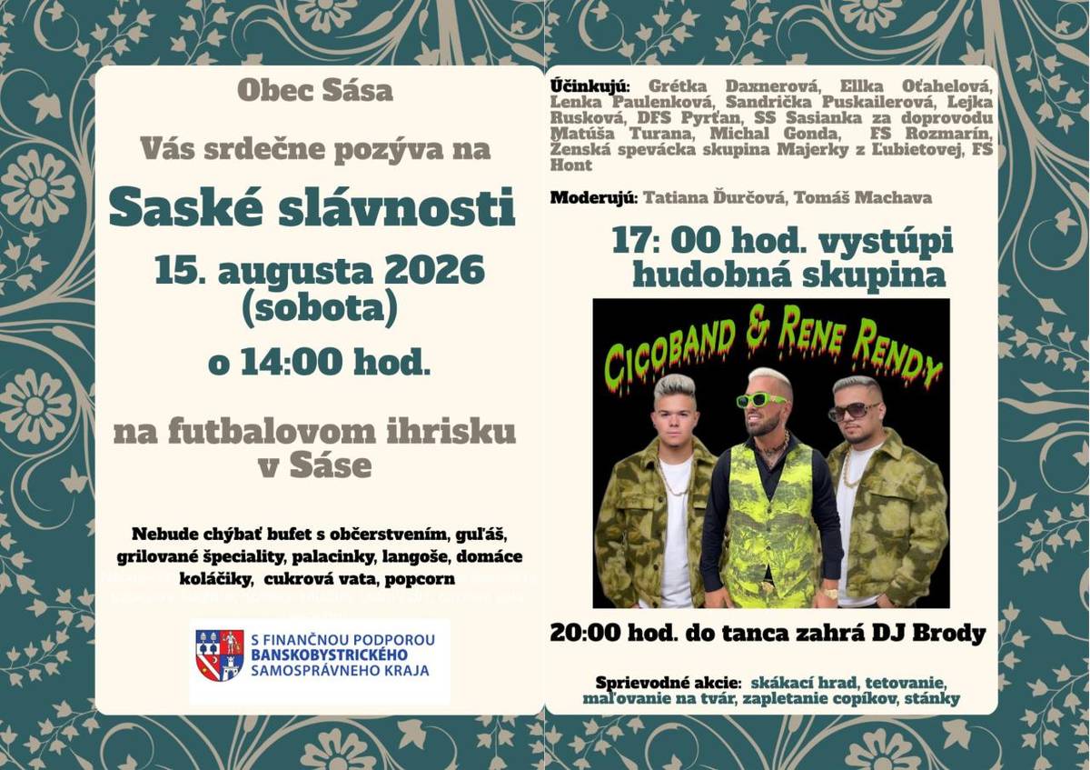 Pozvánka na Saské slávnosti 15. august 2026