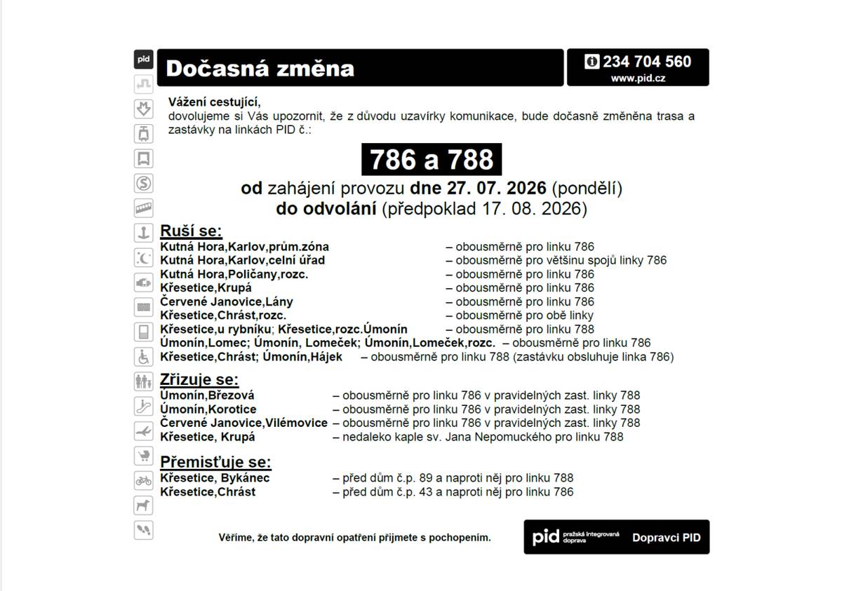 Dočasná změna autobusové trasy a zastávky.