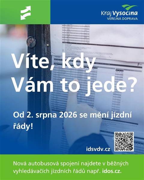 Od 2. srpna pojedou na Pelhřimovsku a Humpolecku autobusy linkové dopravy podle nových jízdních řádů. Termín zavedení jízdních řádů, které odpovídají současným přepravním trendům, je navázán na termín zahájení provozu nově vysoutěženým dopravcem ČSAD AUTOBUSY České Budějovice a. s.