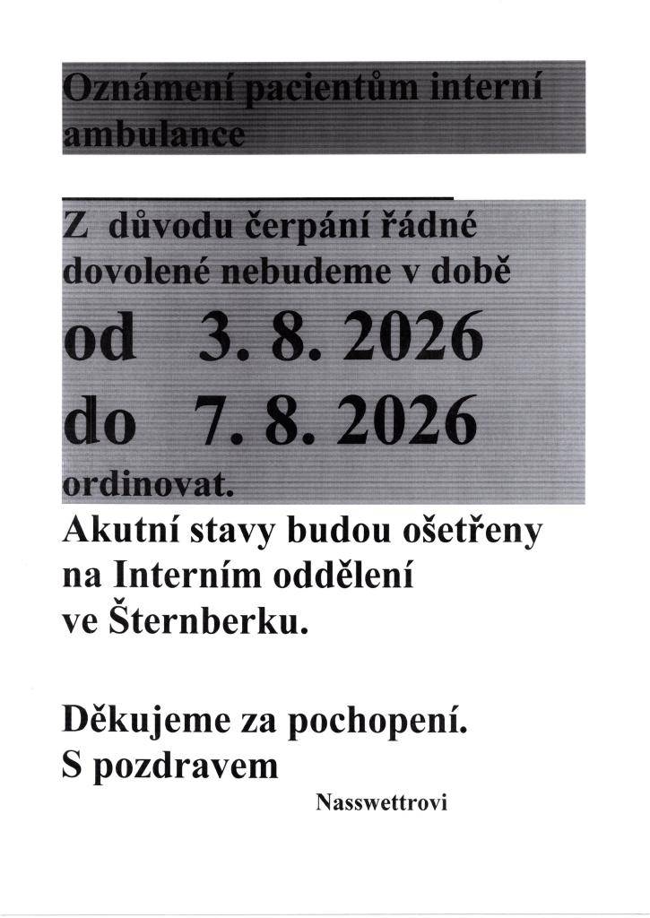 Akutní stavy budou ošetřeny na Interním oddělení ve Sternberku.