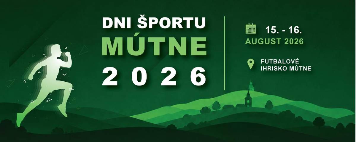 Milí priatelia a rodáci!  Srdečne vás pozývame na Dni športu v Mútnom, ktoré sa uskutočnia 15. – 16. augusta 2026.