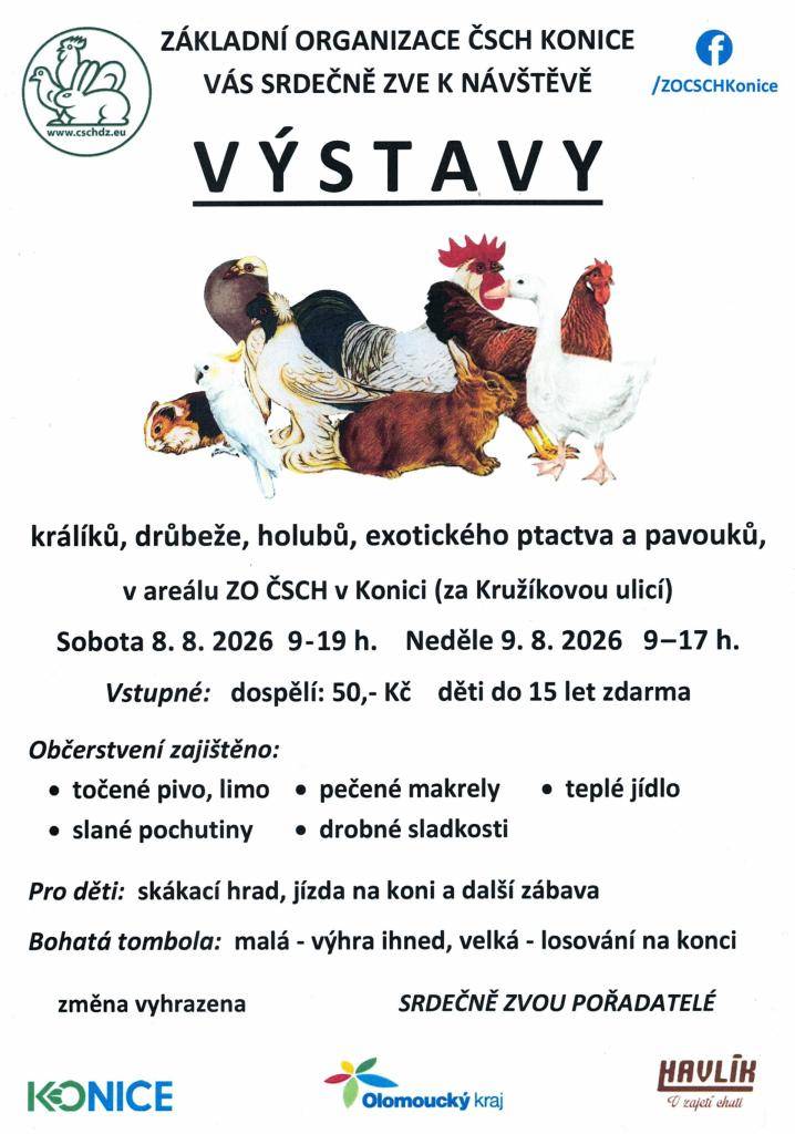Sobota 8.8.2026 od 9 - 19 hod.  Neděle 9.8.2026 od 9 - 17 hod.