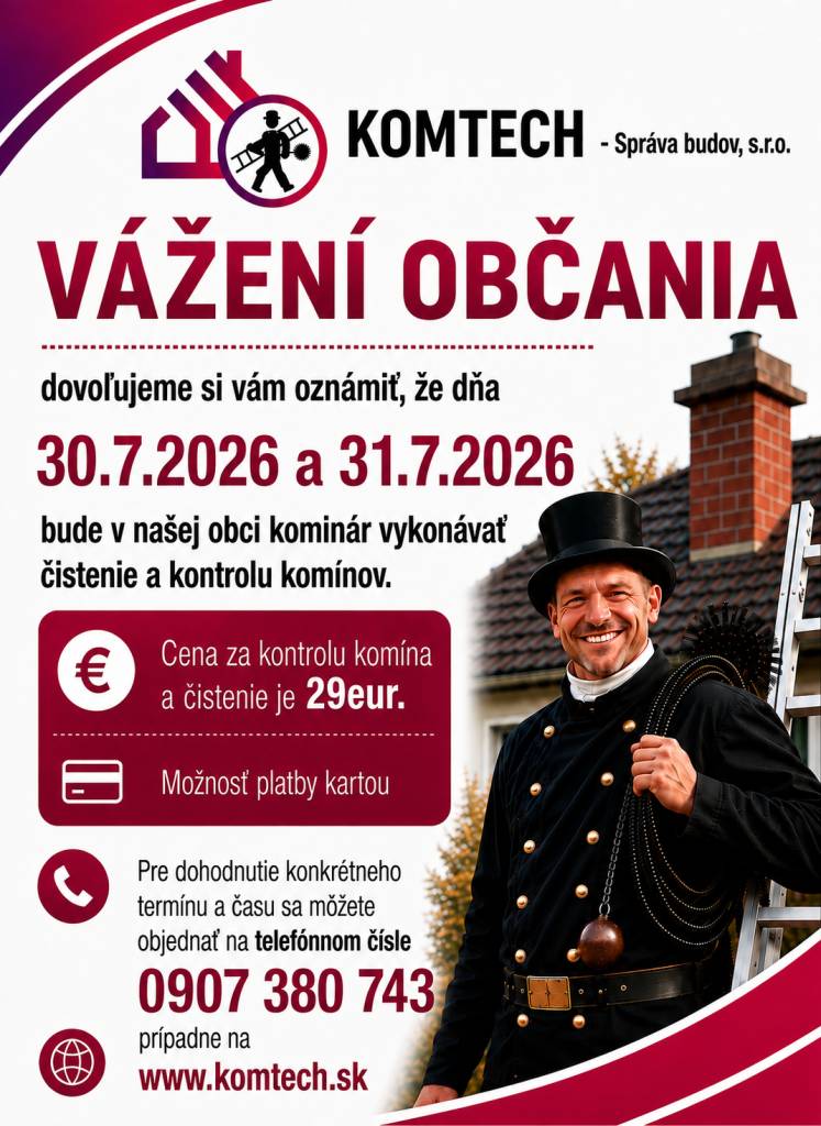 Čistenie a kontrola komínov 30.- 31.7.2026