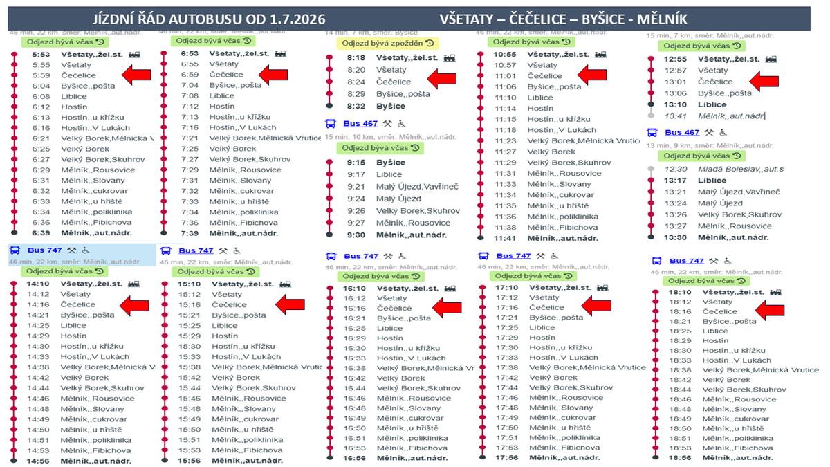 JÍZDNÍ ŘÁD AUTOBUSŮ OD 1.7.2026