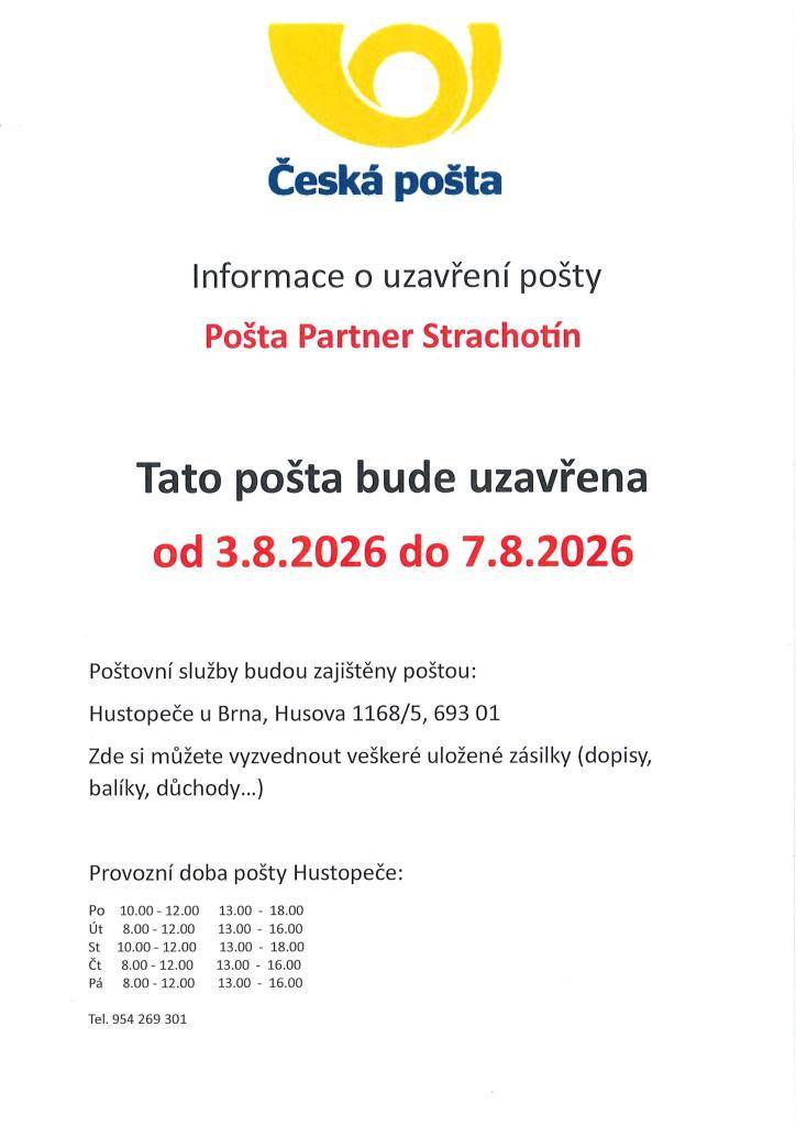 Uzavření Pošty Partner 3.-7.8.2026