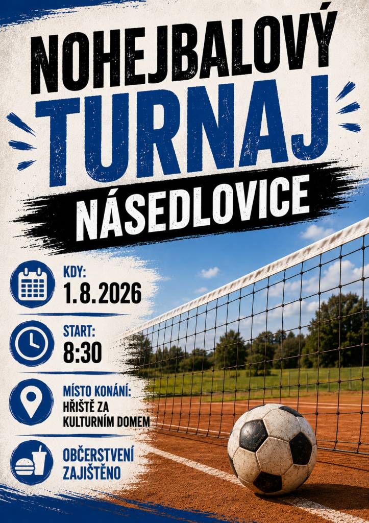 V SOBOTU 1.8. Vás zveme na NOHEJBALOVÝ TURNAJ za KD, start je v 8:30 hod. Přijďte fandit, občerstvení zajištěno.