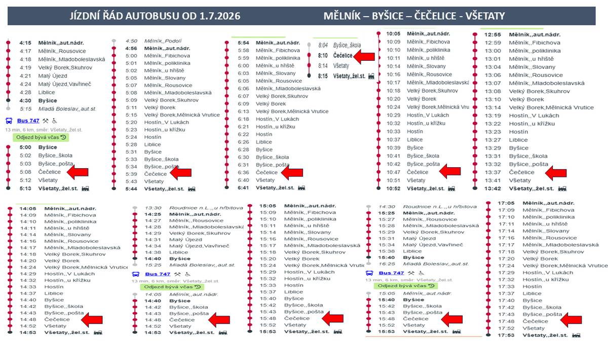 JÍZDNÍ ŘÁD AUTOBUS OD 1.7.2026