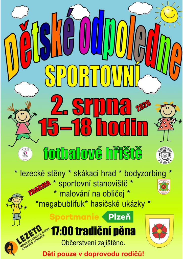 V neděli 2. srpna zveme všechny malé sportovce na fotbalové hřiště, kde na ně budou čekat sportovní aktivity všeho druhu...