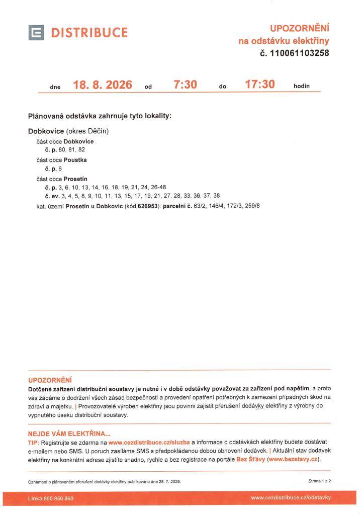 Od Dobkovice č.p. 81 - Prosetín. Podrobněji v příloze.