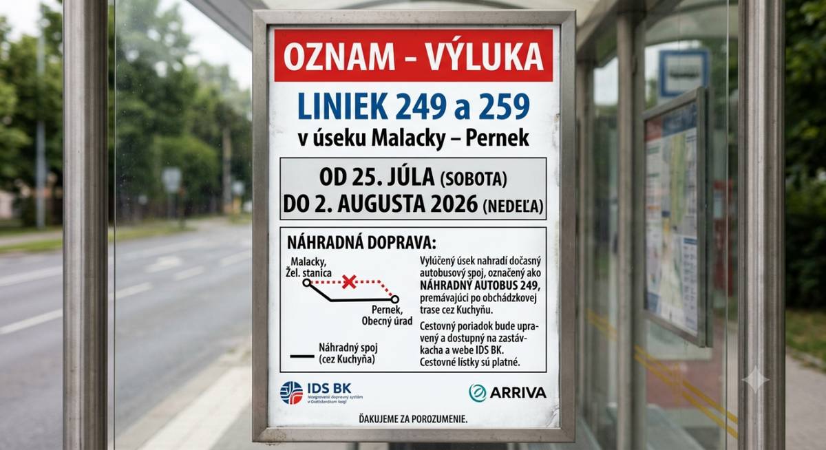Informácia o obmedzeniach regionálnej autobusovej dopravy v termíne od soboty 25. júla do nedele 2. augusta 2026.