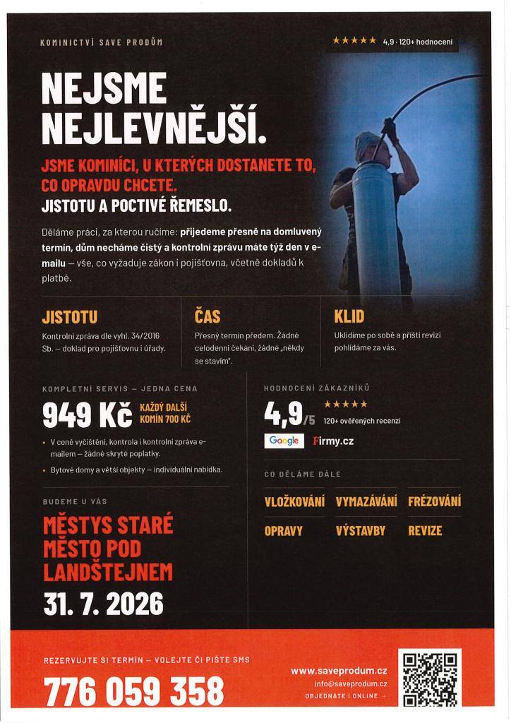 Kominictví SAVE PRODŮM - vložkování, čištění, frézování opravy, revize .......