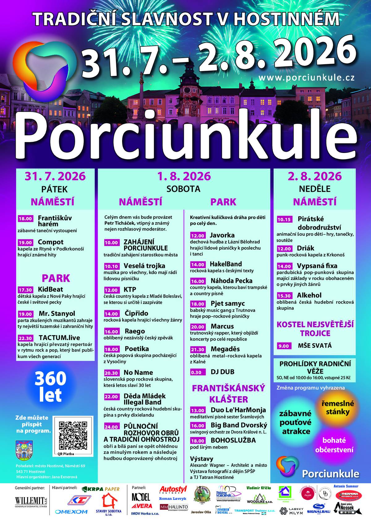 Kam o víkendu? Co třeba k našim sousedům do Hostinného! Srdečně vás zveme na 360. ročník Porciunkule, jedné z nejstarších a největších poutí v Podkrkonoší.  📅 31. července – 2. srpna 2026  📍 Hostinné  Čeká vás víkend plný skvělé zábavy:  🎸 koncerty napříč hudebními žánry,  🎠 pouťové atrakce,  🛍️ řemeslné a prodejní stánky,  🍔 bohaté občerstvení,  👨👩👧👦 program pro děti i dospělé.  ✨ Chybět nebude ani jedinečný Půlnoční rozhovor obrů a bílé paní Hosty s tradičním ohňostrojem – okamžik, který k Porciunkuli neodmyslitelně patří.  Pokud ještě nemáte program na víkend, určitě se do Hostinného vydejte. Stojí to za to!  Přejeme našim sousedům vydařenou Porciunkuli a všem návštěvníkům spoustu krásných zážitků. Obec Rudník