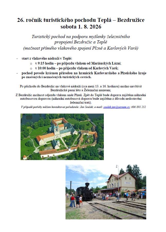 Přijďte si užít 26. ročník turistického pochodu Teplá – Bezdružice, který se koná v sobotu 1. srpna 2026.