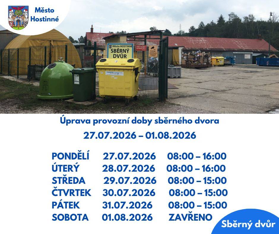Úprava provozní doby sběrného dvora od 27.07.2026 - 01.08.2026.