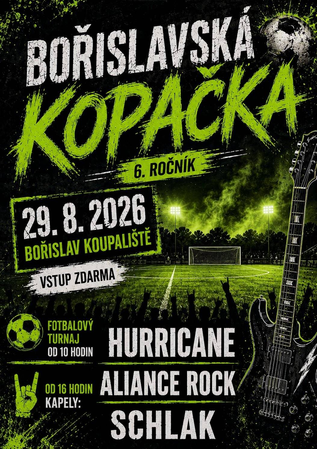 Obec Bořislav Vás zve na 6. ročník "Bořislavské kopačky", která se bude konat v sobotu 29. 8. 2026 od 10:00 hod.na koupališti v Bořislavi.