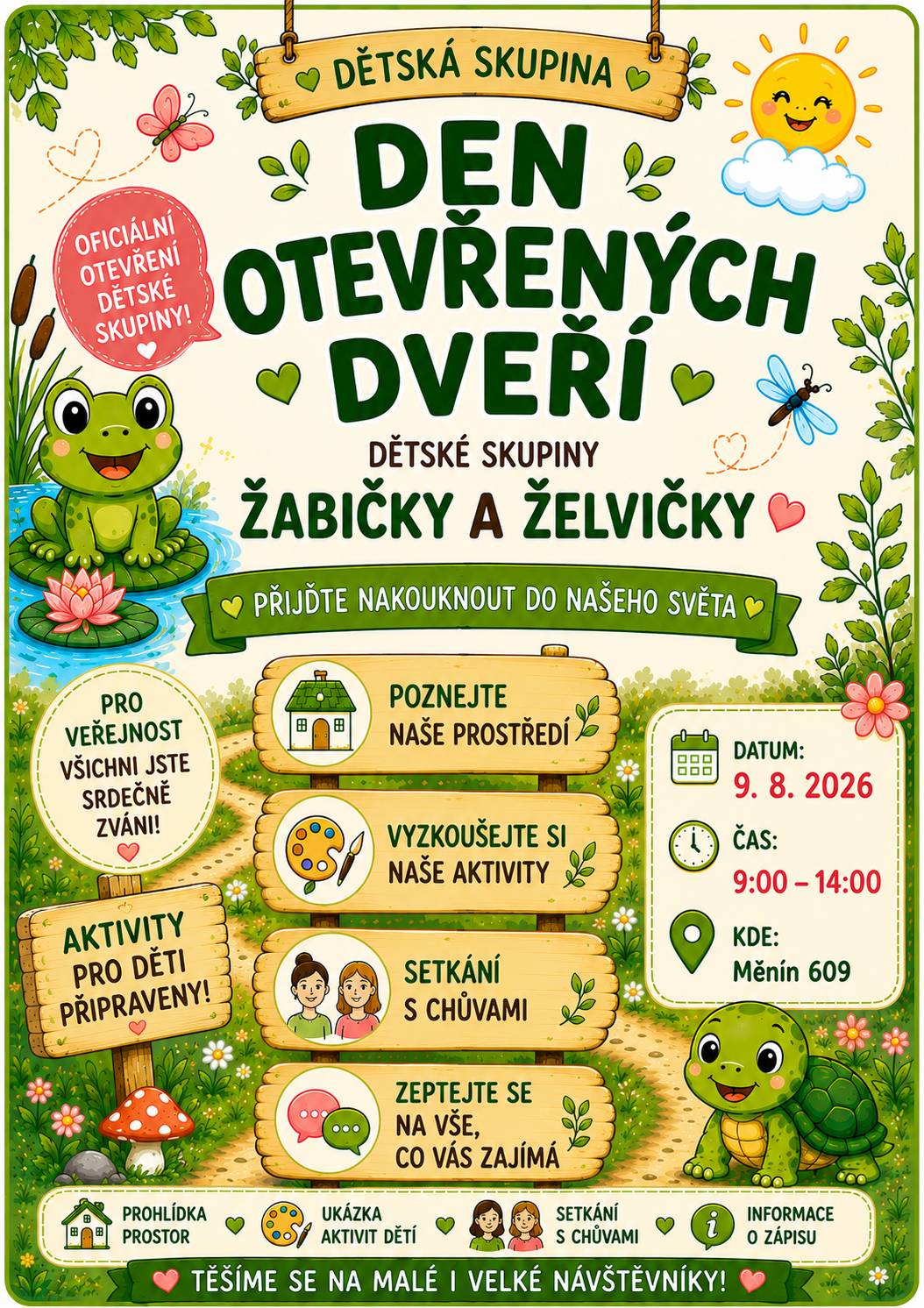 Srdečně zveme rodiče a občany na Den otevřených dvěří dětských skupin. Součástí bude i přestřižení pásky.