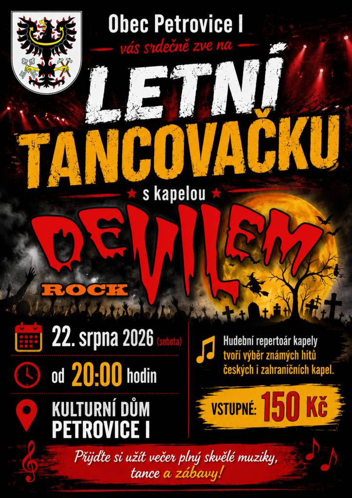 Léto ještě nekončí! Přijďte si užít večer plný hudby, tance a příjemné atmosféry.   K tanci i poslechu zahraje kapela DEVILEM ROCK. Vezměte přátele, dobrou náladu a přijďte si užít pohodový letní večer.   Těšíme se na vás!