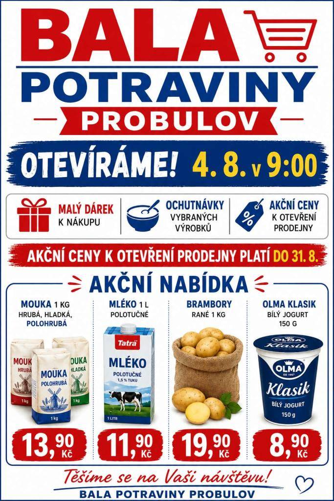 Zveme Vás na slavnostní otevření Probulovského krámu v úterý dne 04.08.2026 od 9:00 na adrese Probulov č.p. 17.