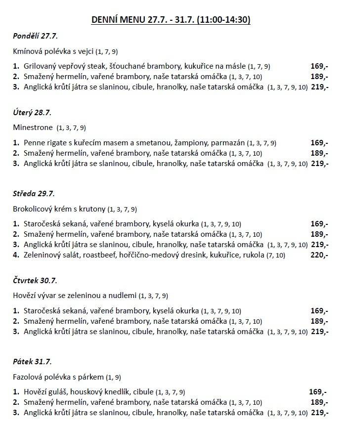 Menu je ke stažení zde: denní menu 27.-31.7.pdf Další informace a rezervace: www.trirybi.cz https://www.facebook.com/profile.php?id=61578100683514