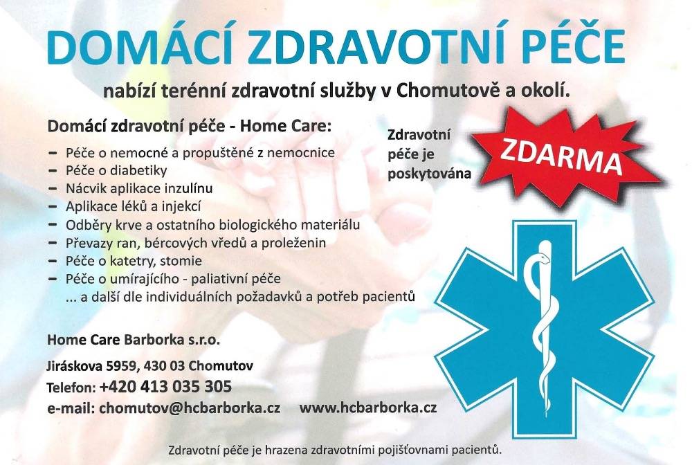 Domácí zdravotní péče v Chomutově nabízí terénní zdravotní služby pro nemocné a propuštěné z nemocnice.