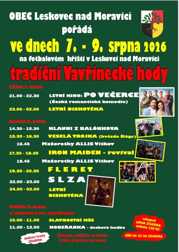 Obec Leskovec n. M. srdečně všechny zve na tradiční letní akci, která se koná o víkendu 7. - 9. srpna.