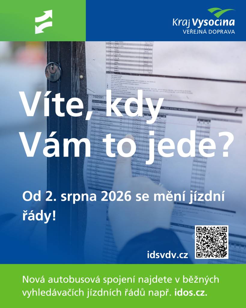Od 2. srpna 2026 dojde k zavedení nových jízdních řádů veřejné dopravy v obci.