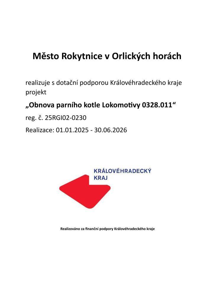 Projekt „Obnova parního kotle lokomotivy 328.011“ byl realizován za finanční podpory Královéhradeckého kraje (reg. č. 25RGI02-0230)
