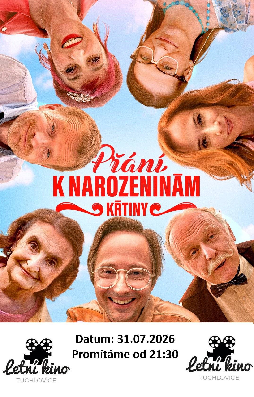🎬 PŘÁNÍ K NAROZENINÁM: KŘTINY – nová česká komedie dnes 31. 7. v Letním kině Tuchlovice! 👶🎉 Jestli už máte po náročném týdnu dost rozpáleného asfaltu a klimatizovaných kanceláří, přijďte si dnes večer odpočinout do přírodního areálu Letního kina Tuchlovice. Ve stínu stromů, s dobře vychlazeným pivem v ruce a večerním vánkem se horký den snáší o poznání lépe. 🌳🍺 🤔 Co se může pokazit při obyčejných rodinných křtinách? Prakticky všechno! Tajně vybrané jméno miminka, ztracené klíče, nečekaný rozruch ve zlatnictví, stará rodinná tajemství i jedna prodavačka se ztrátou paměti. Pokračování oblíbené série Přání k narozeninám přináší další porci laskavého humoru, bláznivých situací a momentů, ve kterých se pozná snad každá rodina. 😄 🍟 Přijďte si užít pohodový letní večer plný smíchu, dobrého jídla a filmové atmosféry pod širým nebem. 📅 Pátek 31. 7. 🕡 Areál otevírá v 18:30 🎥 Promítání začíná přibližně ve 21:30 🎟️ Vstupné: 150 Kč 🍺 V Hospůdce Pod Hvězdami na vás čeká dokonale vychlazené pivo z pivovaru Máša, domácí hranolky, voňavé klobásy, popcorn a spousta dalších dobrot. 🌙 Až slunce zapadne a tropický den vystřídá příjemný letní večer, čeká vás česká komedie, u které si odpočinete, zasmějete se a možná si připomenete, že žádná rodinná oslava nikdy nejde úplně podle plánu.  Těšíme se na vás! #LetniKinoTuchlovice #PraniKNarozeninamKrtiny #CeskyFilm #LetniKino #Komedie #FilmPodHvezdami #Tuchlovice #PatekVecer #LetniPohoda