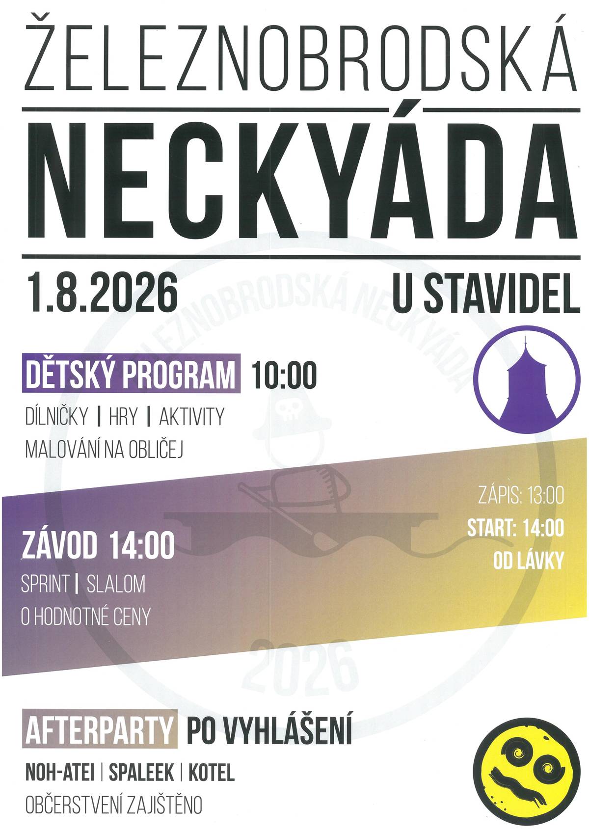 1.8. NECKYÁDA  - u stavidel od 10 hodin 1.8. BOUŘLIVÁK - koncert v Rest.Art centru od 18 hodin 2.8. JE TO VE HVĚZDÁCH - promítání dokumentu v Rest.Art centru od 20 hodin 7.8. DUMPER ROCK NA TENISE - koncert na tenise od 20 hodin  7.8. LETNÍ KINO - PO VEČERCE - promítání v Jirkově za hasičárnou od 21 hodin 8. 8. NOHEJBALOVÝ TURNAJ AMATÉRSKÝCH DVOJIC - na Hrubé Horce u sokolovny od 8.30 hodin  13. 8. DEN LEVÁKŮ - v Městské knihovně od 9 hodin 13. 8. LETNÍ KINO - KDYŽ SE ZHASNE - promítání na Hrubé Horce u sokolovny od 21 hodin  15. 8. ZAHRADNÍ SLAVNOST - ve Bzí od 16 hodin  14. 8. BEZ_SÝTKA - divadelní večer v Horské Kamenici od 20 hodin 15. 8. KAMENICKÝ SPEED BADMINTONOVÝ TURNAJ - na hřišti v Horské Kamenici od 10 hodin  29. 8. LOUČENÍ S LÉTEM - v Horské Kamenici od 14 hodin  30. 8. 59.KONCERT NA POUŠTI - u kostelíčku na Poušti - koncert + vernisáž výstavy od 14 hodin  30. 8. DĚTSKÁ OLYMPIÁDA - ve Bzí u sokolovny od 15 hodin  dále můžete navštívit: celý srpen venkovní herničky s RC Andílek do 30. 8. SKLO A DESIGN - výstava v prostorách SUPŠS do 30.8. 70 LET HUTNÍHO TVAROVÁNÍ SKLA V ŽELEZNÉM BRODĚ - výstava v Městské galerii Vlastimila Rady do 30. 9. SKLENĚNÉ FIGURKY - MILOSLAV JANKŮ - výstava v Městském muzeu Železný Brod