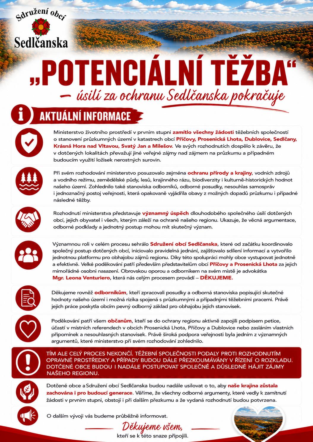 Informace k posunu v půzkumu protěžbu nerostných surovin na Sedlčansku