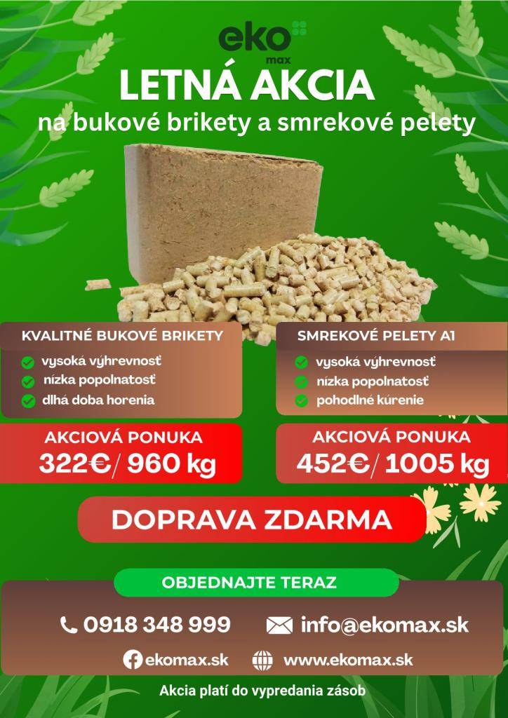 EKOMAX - letná akciová ponuka - brikety, pelety