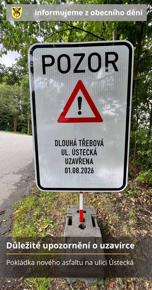 Oprava ulice Ústecké se blíží do finále. Čeká nás závěrečná pokládka asfaltového povrchu v navazujícím úseku. 📅 𝐎𝐝 𝐬𝐨𝐛𝐨𝐭𝐲 𝟏. 𝐬𝐫𝐩𝐧𝐚 𝟐𝟎𝟐𝟔 𝐨𝐝 𝟔:𝟎𝟎 𝐝𝐨 𝐧𝐞𝐝𝐞̌𝐥𝐞 𝟐. 𝐬𝐫𝐩𝐧𝐚 𝟐𝟎𝟐𝟔 𝐝𝐨 𝟕:𝟎𝟎 bude úsek zcela uzavřen pro veškerý provoz, včetně cyklistů. Uzavírka se bude týkat také všech místních ulic napojených na ulici Ústeckou. Autobusová doprava v tento den jezdit nebude. Prosíme všechny řidiče, cyklisty i ostatní účastníky provozu o respektování dopravního značení a naplánování cest s ohledem na toto omezení. Díky dodržení uzavírky bude možné nový asfaltový povrch dokončit bez rizika jeho poškození. 📍 Pro lepší orientaci přikládáme zjednodušený nákres uzavřeného úseku. Děkujeme za dosavadní spolupráci i trpělivost. Jsme rádi, že se práce daří držet podle plánovaného harmonogramu. 𝐏𝐨𝐤𝐮𝐝 𝐦𝐮̊𝐳̌𝐞𝐭𝐞, 𝐬𝐝𝐢́𝐥𝐞𝐣𝐭𝐞 𝐩𝐫𝐨𝐬𝐢́𝐦 𝐭𝐮𝐭𝐨 𝐢𝐧𝐟𝐨𝐫𝐦𝐚𝐜𝐢 𝐭𝐚𝐤𝐞́ 𝐬𝐞 𝐬𝐯𝐲́𝐦𝐢 𝐛𝐥𝐢́𝐳𝐤𝐲́𝐦𝐢, 𝐬𝐨𝐮𝐬𝐞𝐝𝐲 𝐧𝐞𝐛𝐨 𝐳𝐧𝐚́𝐦𝐲́𝐦𝐢. 𝐃𝐞̌𝐤𝐮𝐣𝐞𝐦𝐞 𝐳𝐚 𝐩𝐨𝐦𝐨𝐜 𝐩𝐫̌𝐢 𝐢𝐧𝐟𝐨𝐫𝐦𝐨𝐯𝐚́𝐧𝐢́ 𝐨𝐬𝐭𝐚𝐭𝐧𝐢́𝐜𝐡.