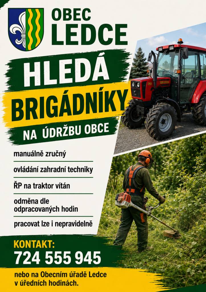 Obec Ledce hledá brigádníka na údržbu obce.