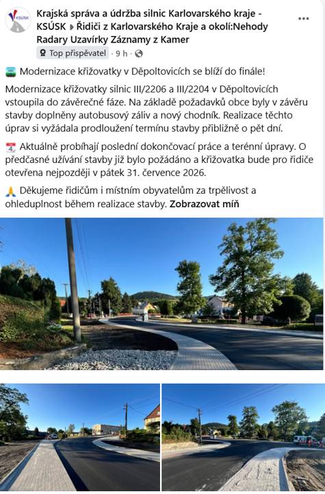 Modernizace křižovatky v Děpoltovicích se blíží do finále!