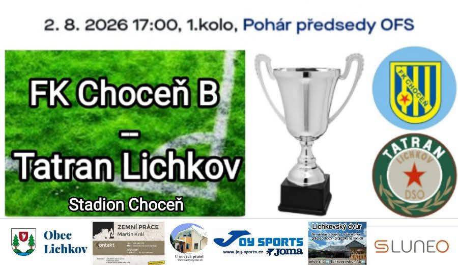 V neděli 2. srpna zajíždí Tatran k prvnímu ostrému střetnutí do Chocně, kde sehraje 1. kolo pohárového utkání s tamní rezervou. ????⚽ ???? HŘIŠTĚ CHOCEŇ  ???? 17:00 ???? 2.8.2026
