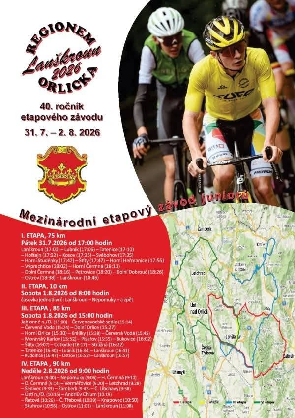 Informujeme všechny občany, že v pátek 31.7. v 17:06 a v sobotu 1.8.2026 v 16:34 povede naší obcí trasa cyklistického závodu.