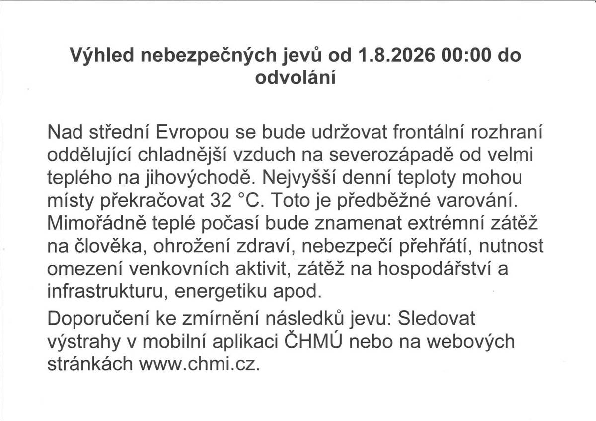 Výhled nebezpečných jevů od 1.8.2026 do odvolání